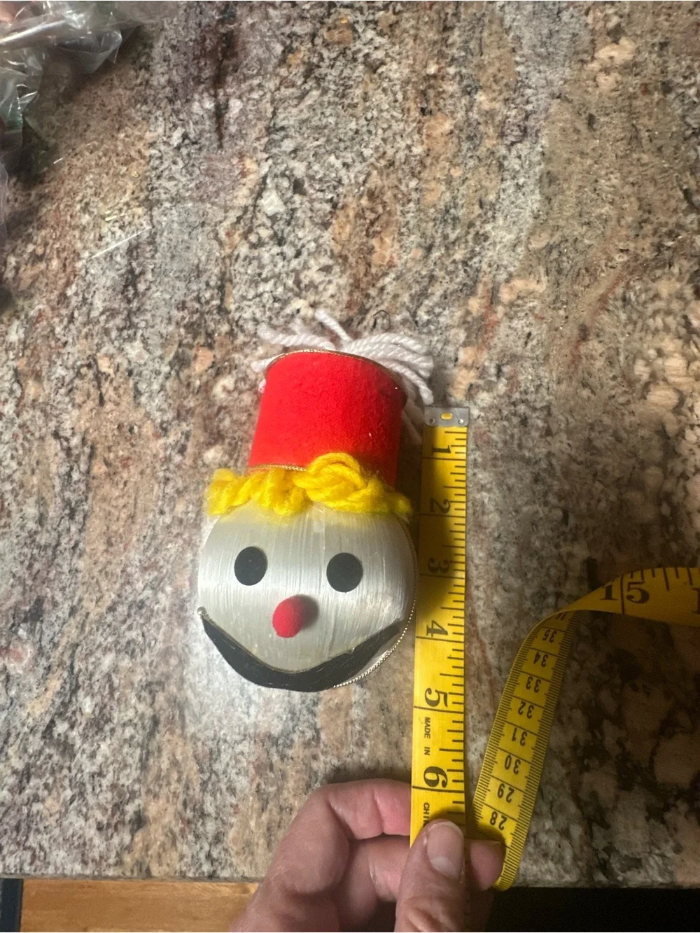 Vintage Christmas Snowman Red Hat Clown Face Ornament